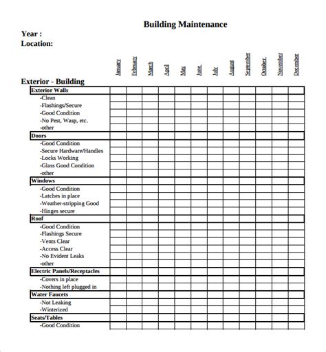 sample maintenance checklist